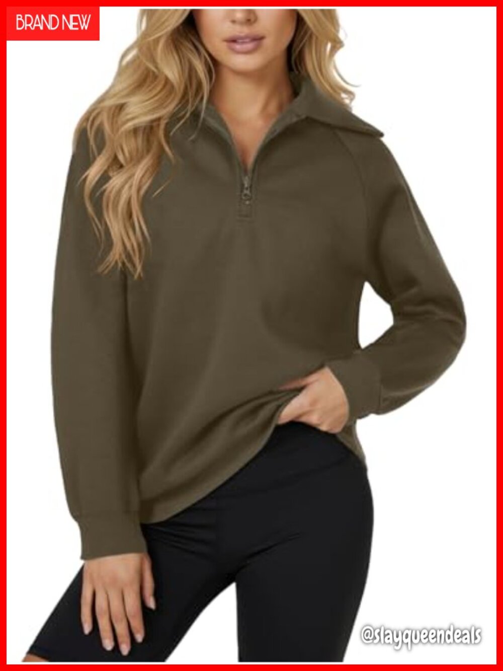 Quarter Zip Pullover Sweatshirt Collared Fleece Lined Loose Fit Fall Casual